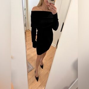 Aritzia Babaton Black Merino Wool Off-Shoulder Sweater Dress